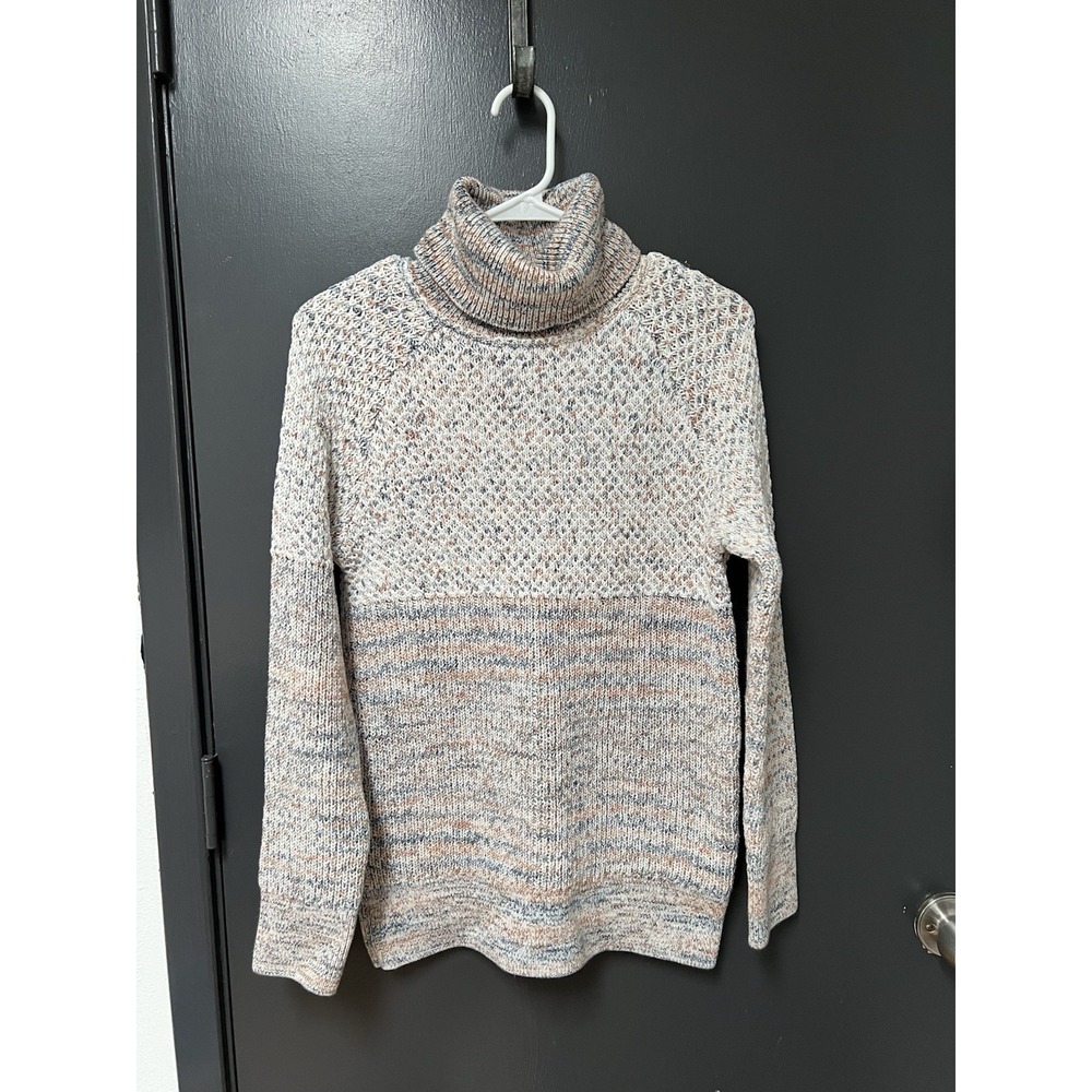 Prana Abelle Sweater Tunic Turtleneck Blue White Organic Knit Women's Sz M